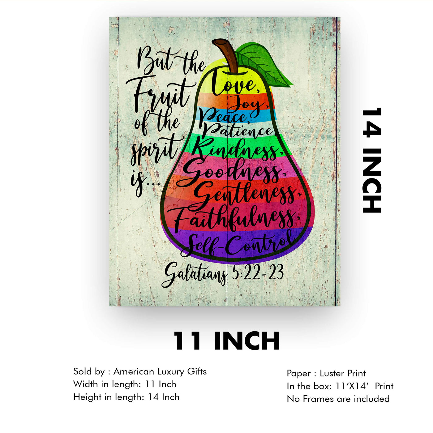 But the Fruit of the Spirit Is Love-Joy-Peace-Bible Verse Wall Art -11 x 14" Scripture Wall Print-Ready to Frame. Inspirational Home-Office-Church Decor. Perfect Religious Gift! Galatians 5:22-23.