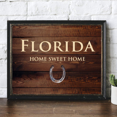 Florida-Home Sweet Home Sunshine State Wall Decor -10 x 8" Country Rustic Art Print-Ready to Frame. Western Decor for Home-Office-Welcome-Farmhouse. Perfect Southern Gift! Printed on Photo Paper.