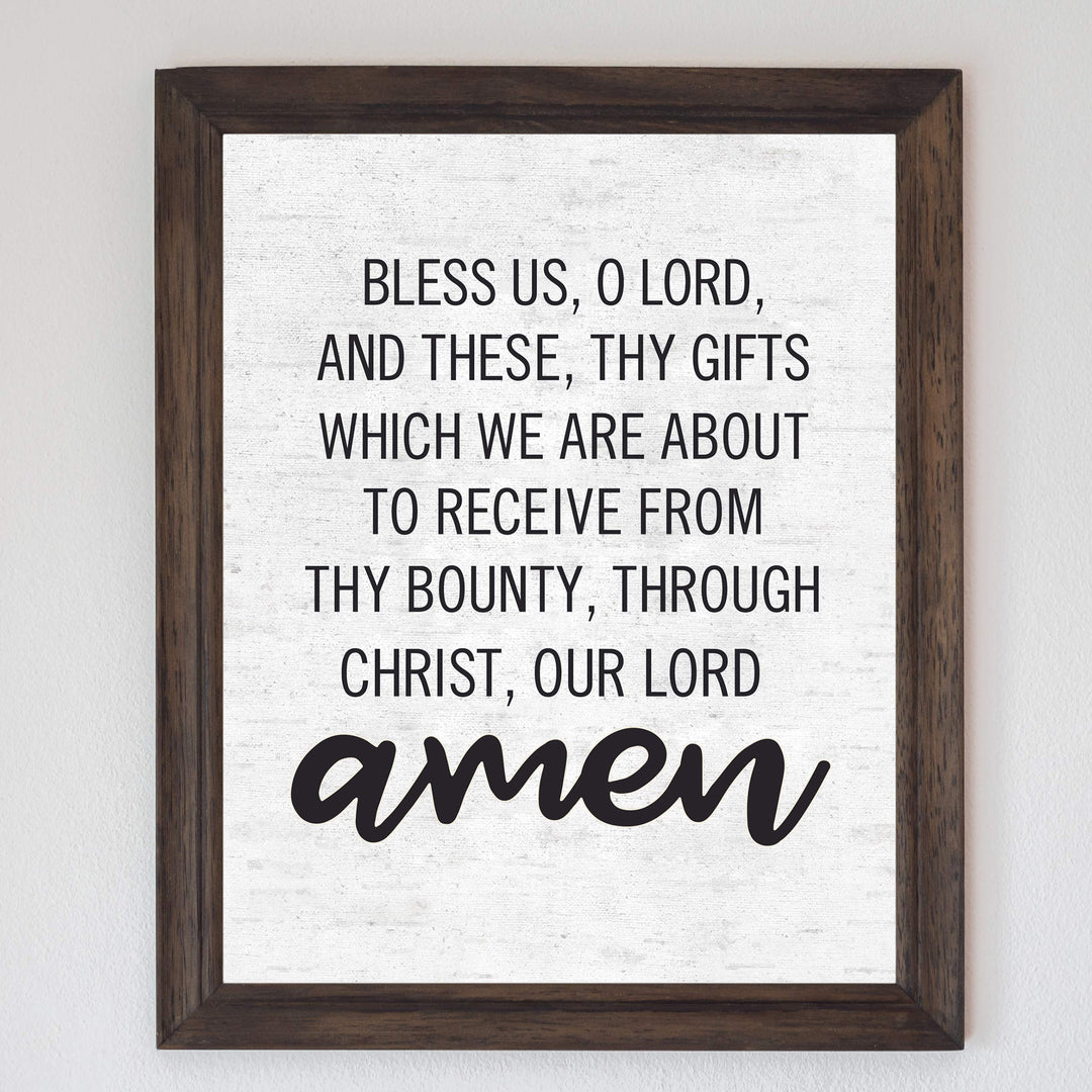 Bless Us, Oh Lord, And These, Thy Gifts Christian Prayer Wall Art -8x10" Rustic Typographic Poster Print-Ready to Frame. Inspirational Decor for Home-Office-Church. Perfect for Kitchen-Dining Room!