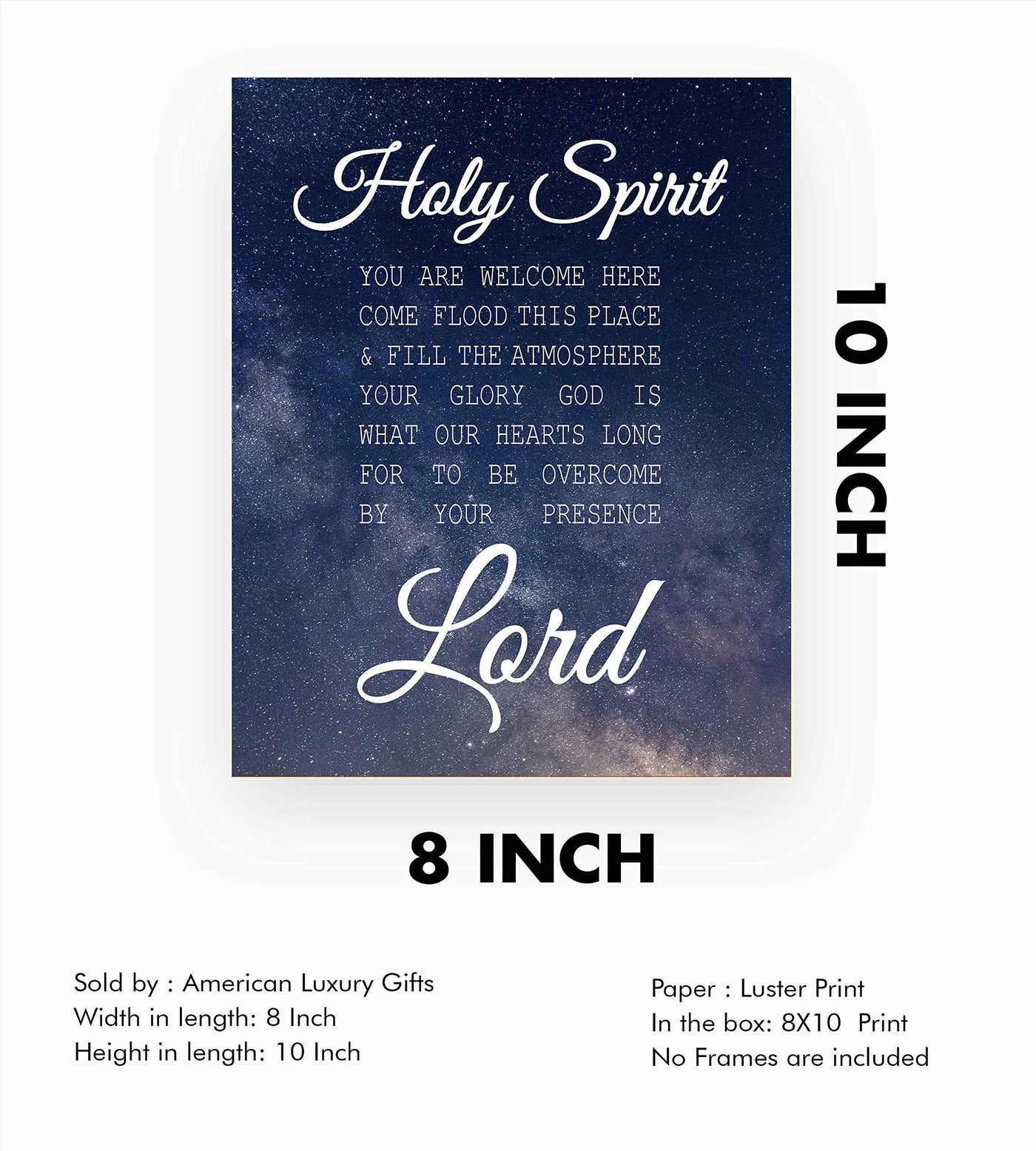 Holy Spirit-Overcome By Your Presence Lord-Bible Verse Wall Art -8 x 10" Starry Night Scripture Print-Ready to Frame. Inspirational Home-Office-Entryway Decor. Great Christian Gift of Faith!