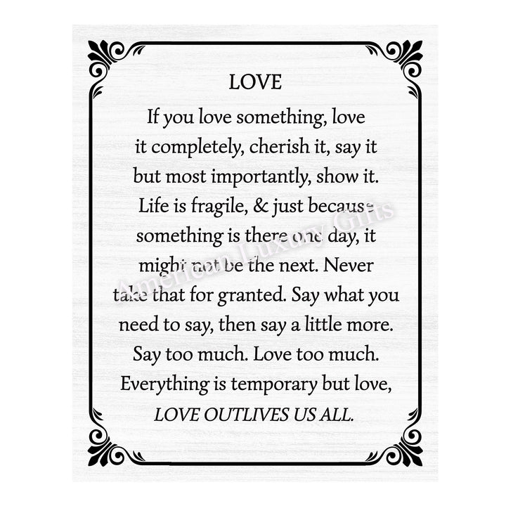 Love Outlives Us All-Inspirational Wall Art -11 x 14" Love &amp; Marriage Poster Print -Ready to Frame. Typographic Farmhouse Design. Perfect for Home-Office-Studio Decor. Great Gift of Inspiration!