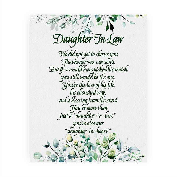 Daughter-in-Law, We Choose You Inspirational Wall Art -8 x 10" Floral Keepsake Poem Print -Ready to Frame. Heartfelt Gift Saying Welcome To Our Family. Great Wedding Gift for Any In-Law&
