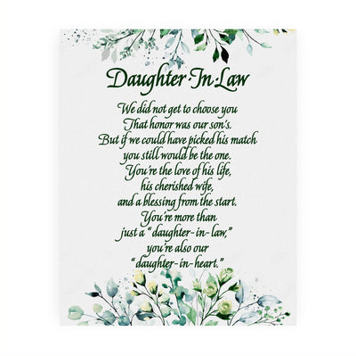 Daughter-in-Law, We Choose You Inspirational Wall Art -8 x 10" Floral Keepsake Poem Print -Ready to Frame. Heartfelt Gift Saying Welcome To Our Family. Great Wedding Gift for Any In-Law's & Brides.