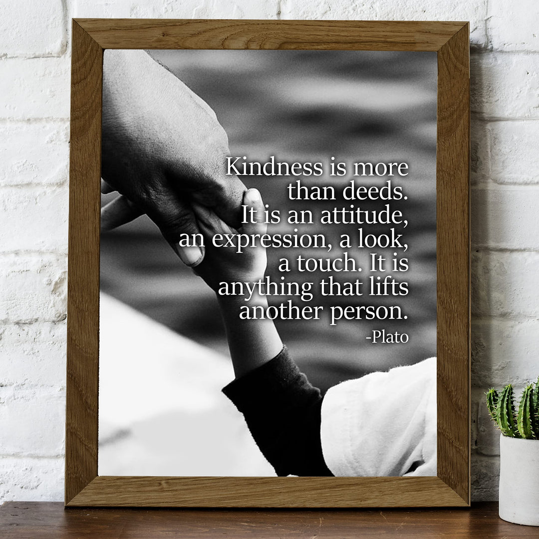 Plato-"Kindness Is More Than Deeds"-Inspirational Quotes Wall Art -8 x 10" Black &amp; White Photo Print of Holding Hands-Ready to Frame. Home-Office-School Decor. Great Gift &amp; Reminder to Be Kind!