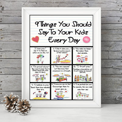 9 Things To Say To Kids Everyday Family Sign- Motivational Wall Art- 8 x 10" Print Wall Decor-Ready to Frame. Modern Sign Replica Print for Home-School. Encouraging Reminders For Parents & Teachers.