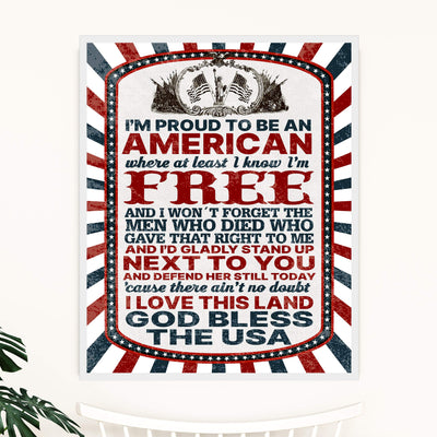 I'm Proud to Be An American-Patriotic Song Art Wall Decor -11 x 14" God Bless the USA Lyrics Print-Ready to Frame. Inspirational Home-Office-School-Garage-Cave Decor. Display Your Patriotism!