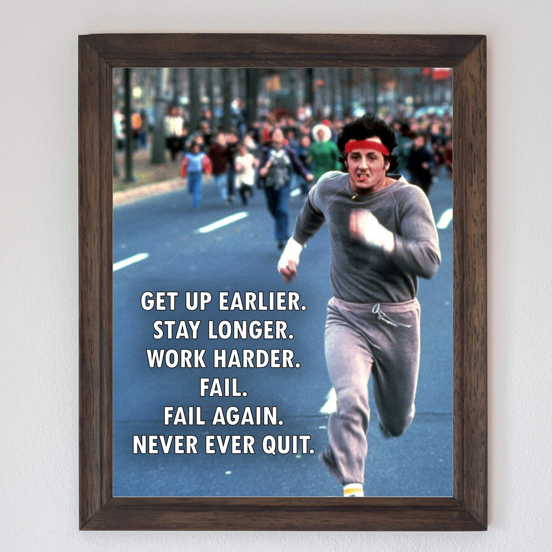 Work Harder-Never Ever Quit-Motivational Exercise Wall Decor -8 x 10" Fitness Print-Ready to Frame. Inspirational Home-Office-Gym-Studio Decor. Great Gift of Motivation! Perfect for Stallone Fans!