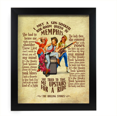 Rolling Stones-"Honky Tonk Women"-Song Lyric Wall Art Sign -11 x 14" Distressed Typographic Music Print-Ready to Frame. Home-Studio-Bar-Man Cave Decor. Perfect for Stones & All Rock Music Fans!