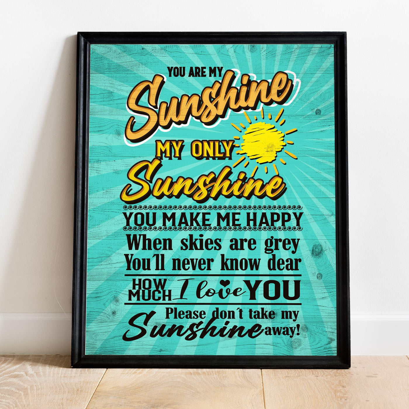 You Are My Sunshine Fun Beach Themed Song Art -11 x 14" Rustic Sun Print w/Distressed Wood Design -Ready to Frame. Perfect Home-Nursery-Beach House-Ocean Theme Decor! Printed on Photo Paper.