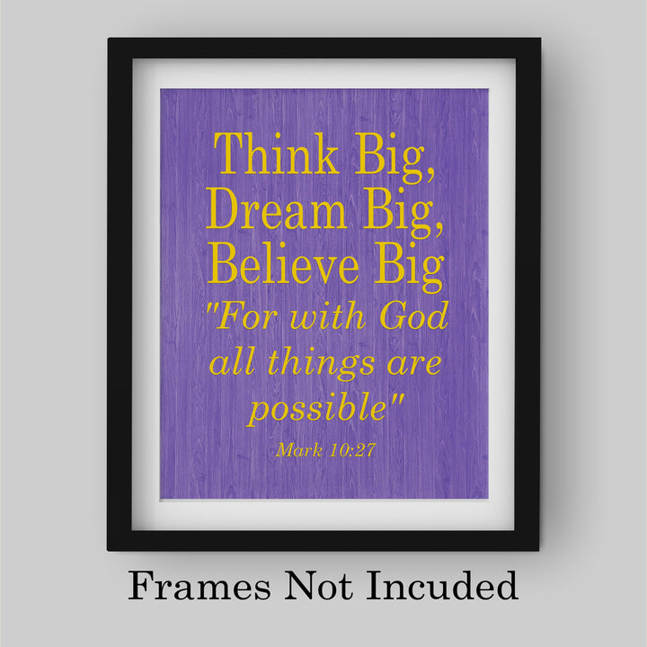 ?Think Big-For With God All Things Are Possible?-Mark 10:27-Bible Verse Wall Art-8x10" Christian Poster Print-Ready to Frame. Modern Typographic Design. Inspirational Home-Office-Church Decor.