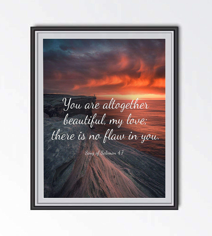 You Are Altogether Beautiful- Song of Solomon 4:7- Bible Verse Wall Print-8x10"- Sunset Scripture Wall Art-Ready to Frame. Home-Office-Bedroom Decor. Great Christian Gift for Ladies-Young &amp; Old.