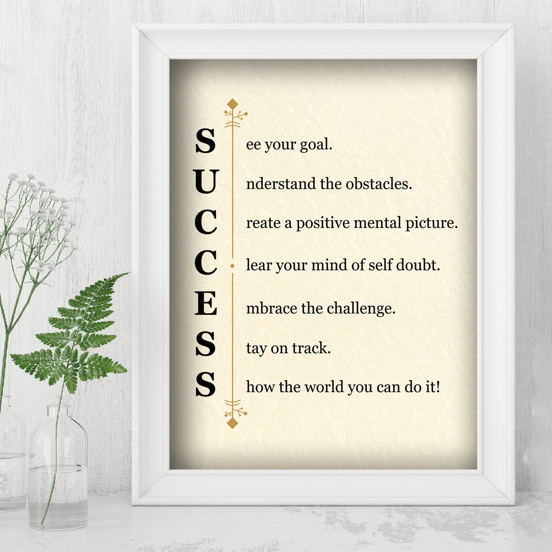 "Success -See Your Goal"-Motivational Quotes Wall Art Sign -11 x 14" Modern Typographic Picture Print -Ready to Frame. Inspirational Home-Office-Classroom-Work Decor. Great Gift of Motivation!