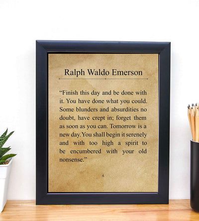 Ralph Waldo Emerson-"Finish This Day & Be Done With It"- Inspirational Poem Page Print- 8 x 10" Poetic Wall Art. Distressed Parchment Print-Ready To Frame. Perfect Home-Office-Study-School Decor!