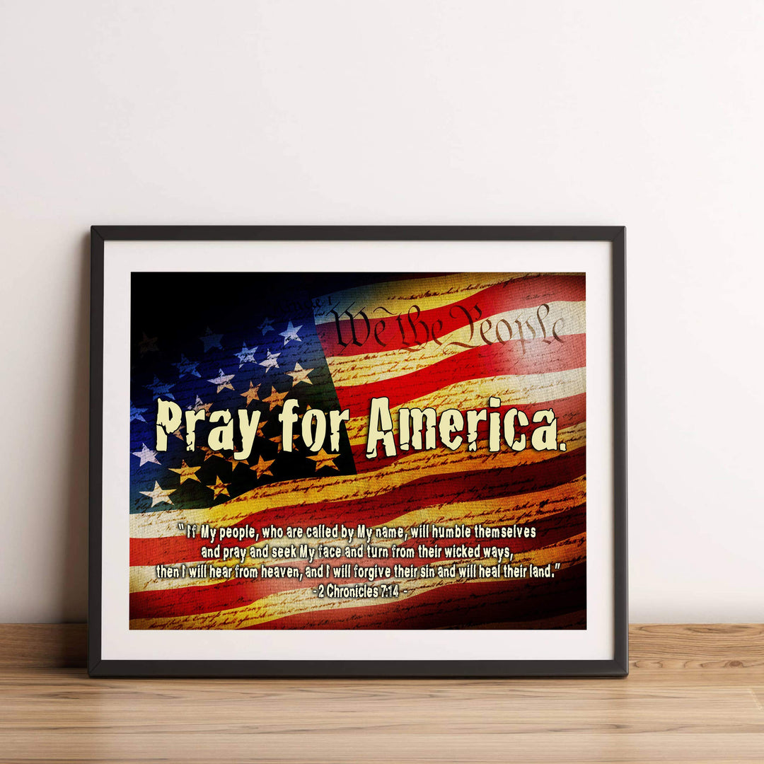 2 Chronicles 7:14-?If My People"-Bible Verse Wall Art -14 x 11" American Flag Scripture Print-Ready to Frame. Inspirational Home-Office-Church-Christian-Patriotic Decor. Reminder to Pray for America!