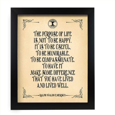 Ralph Waldo Emerson Quotes-"The Purpose Of Life Is To Be Useful" Inspirational Wall Art -11 x 14" Poetic Distressed Parchment Print-Ready To Frame. Perfect Home-Office-Study-School-Library Decor!