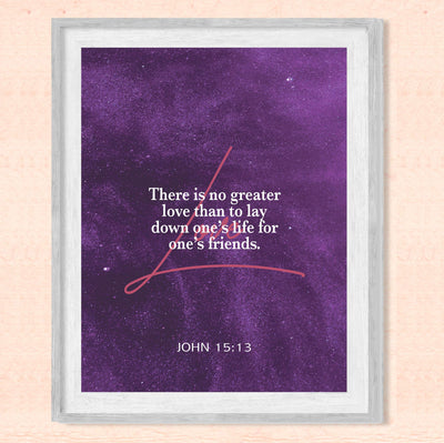 ?No Greater Love-For One's Friends?- John 15:13- Bible Verse Wall Art- 8 x 10" Modern Typographic Design. Scripture Wall Print-Ready to Frame. Home-Office-Church D?cor. Great Christian Gift!