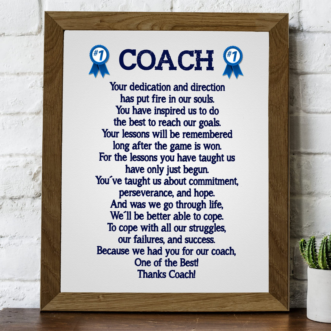 Thanks Coach- Motivational Quotes Wall Art -8 x 10" Inspirational Team Sports Poem Print -Ready to Frame. Ideal for Home-School-Gym-Coach&