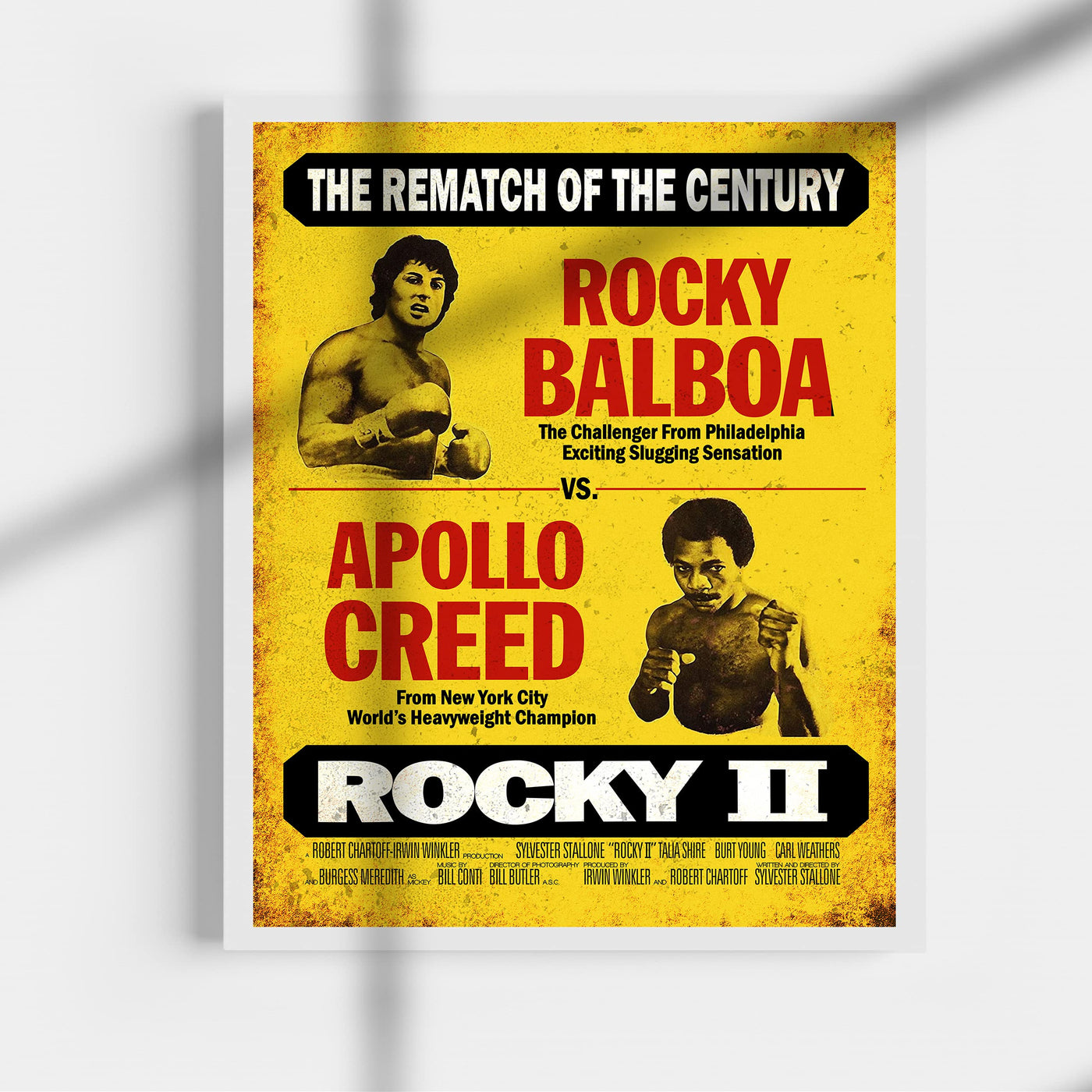 Rocky Balboa vs Apollo Creed-Rematch of the Century-Yellow Vintage Movie Wall Sign-11x14" Art Print-Ready to Frame. Home-Office-Gym-Locker Room Decor. Perfect Gift for Fans! Printed on Photo Paper.
