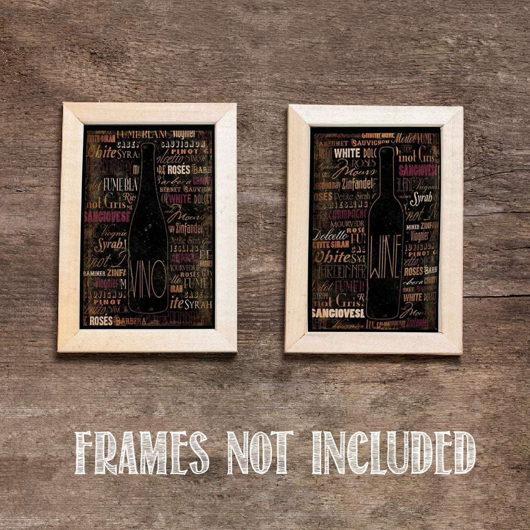 Wine &amp; Vino Bottle Pairing with Variety Names (2)- 8 x 10"s Wall Art Prints- Ready to Frame. Home D?cor, Wine Decor &amp; Kitchen Wall Decor. Perfect For Wine Lovers &amp; Upscale Bars. Show Your Taste!