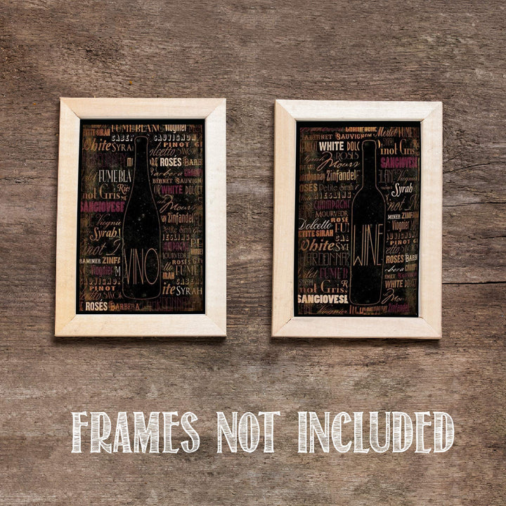 Wine &amp; Vino Bottle Pairing with Variety Names (2)- 8 x 10"s Wall Art Prints- Ready to Frame. Home D?cor, Wine Decor &amp; Kitchen Wall Decor. Perfect For Wine Lovers &amp; Upscale Bars. Show Your Taste!