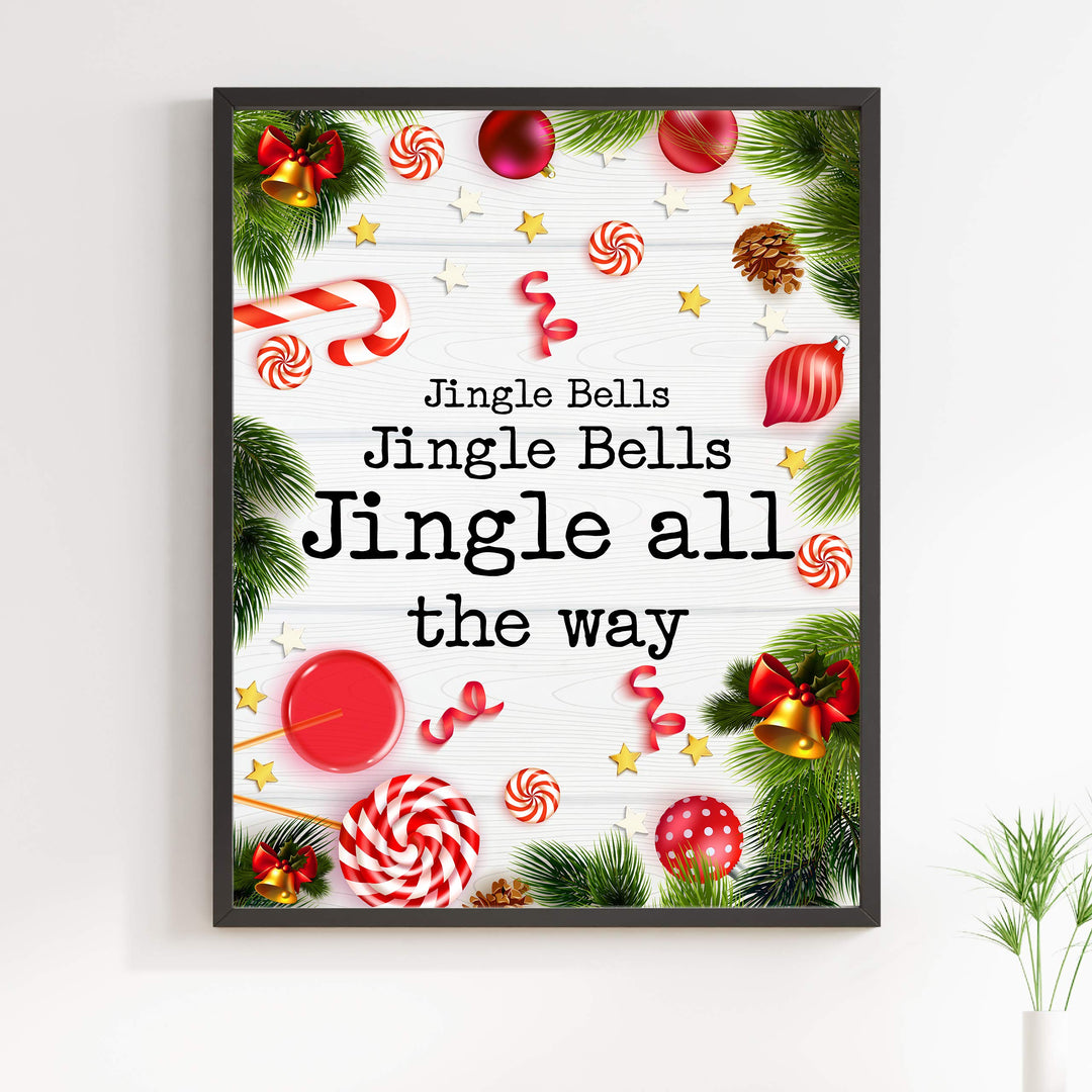 Jingle Bells-Jingle All the Way Christmas Song Wall Art Decor -11 x 14" Holiday Music Wall Print -Ready to Frame. Typographic Home-Welcome-Kitchen-Farmhouse Decor. Display Your Holiday Joy!