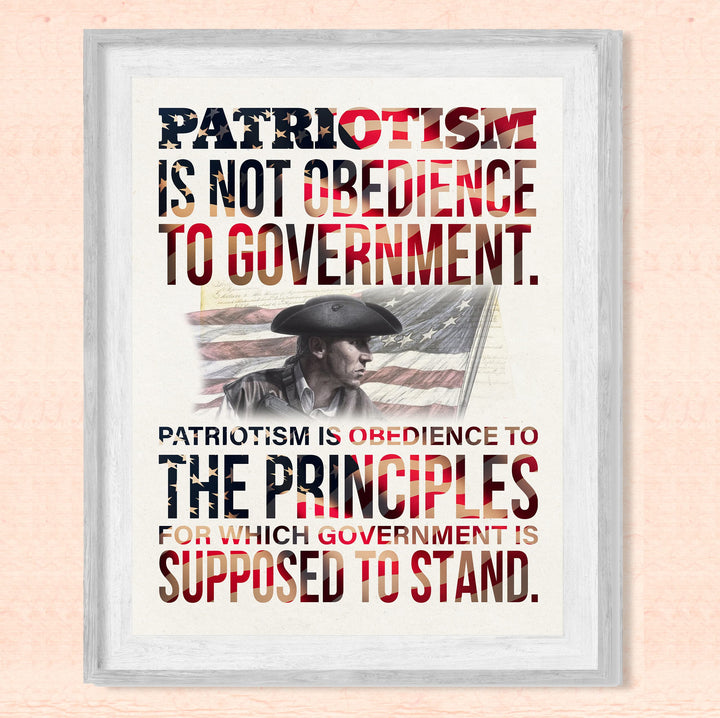 "Patriotism Not Obedience to Government"-Patriotic USA Wall Art Decor -8 x 10" American Flag Print -Ready to Frame. Home-Office-Military-Cave Decor. Great Gift for Active Duty -Veterans!