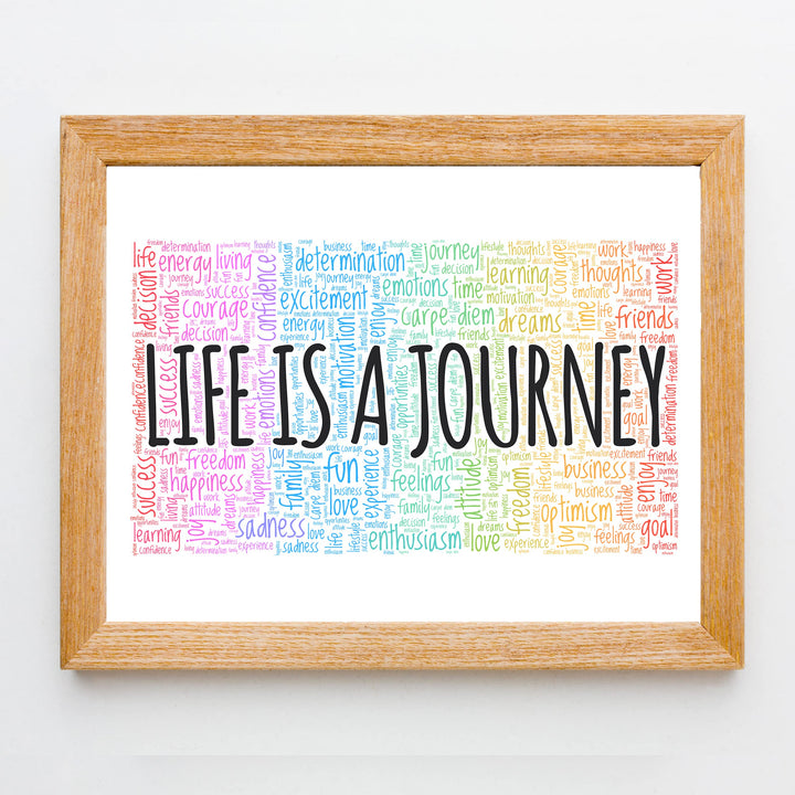 "Life Is A Journey" Inspirational Quotes Wall Decor -14 x 11" Motivational Word Art Print -Ready to Frame. Home-Office-Classroom-Work Decor. Encouraging Words for Motivation &amp; Inspiration!