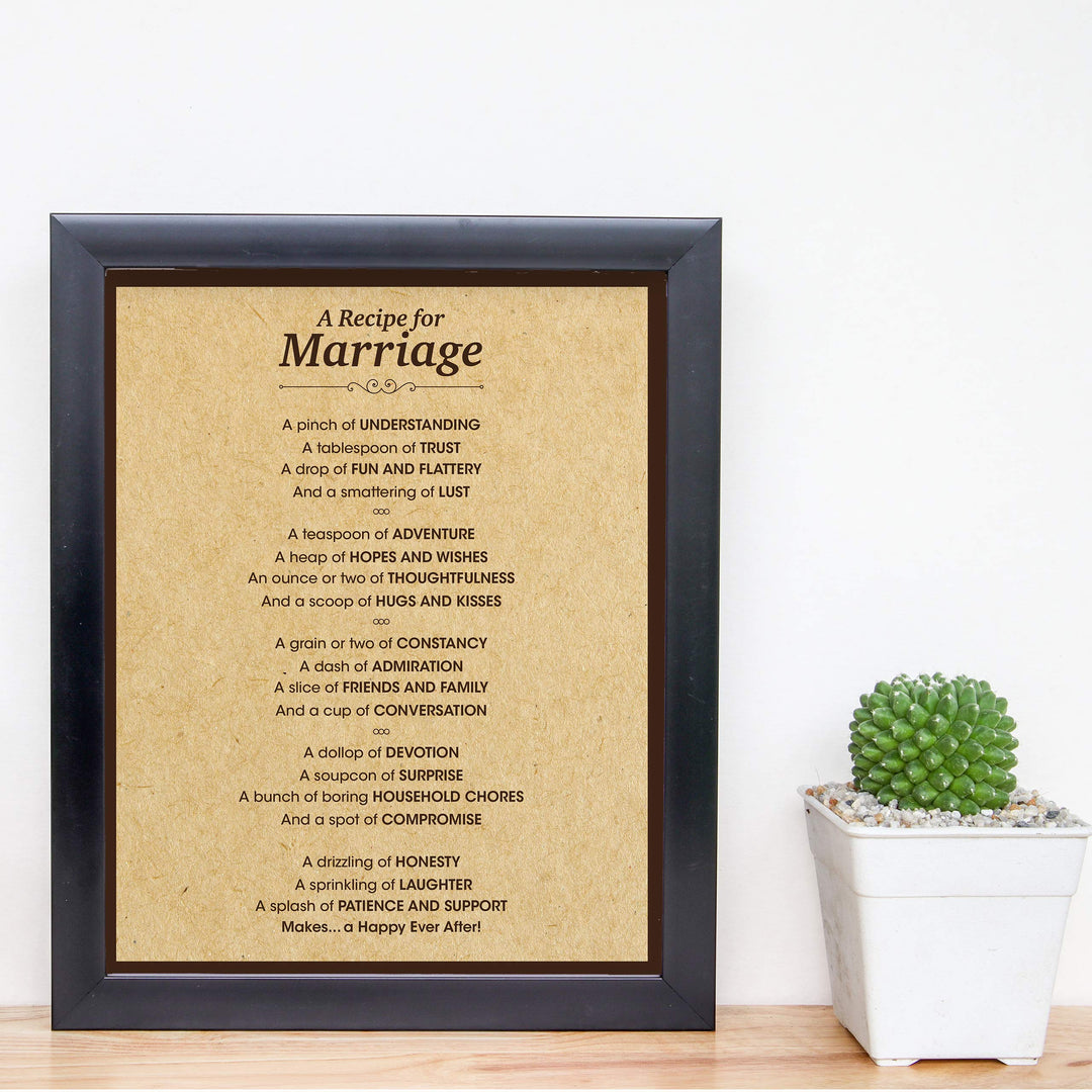 A Recipe for Marriage -Cute, Romantic Love Poem -8 x 10" Inspirational Wall Art Print-Ready to Frame. Perfect Decor for Home-Kitchen-Bridal Shower. Great Engagement-Wedding-Anniversary Gift!