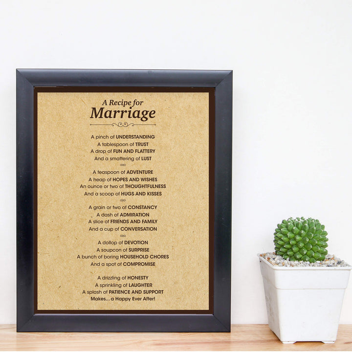 A Recipe for Marriage -Cute, Romantic Love Poem -8 x 10" Inspirational Wall Art Print-Ready to Frame. Perfect Decor for Home-Kitchen-Bridal Shower. Great Engagement-Wedding-Anniversary Gift!