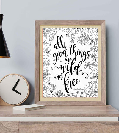 Henry David Thoreau-"All Good Things-Wild and Free" Inspirational Quotes Wall Art-8 x 10" Modern Typographic Art Print-Ready to Frame. Motivational Home-Office-School Decor. Great Literary Gift!