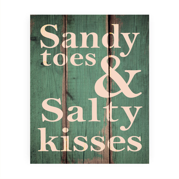 Sandy Toes &amp; Salty Kisses Fun, Rustic Beach House Sign -8 x 10" Ocean Themed Wall Print w/Replica Wood Design -Ready to Frame. Perfect Home-Cabin-Nautical-Coastal Decor. Printed on Photo Paper.