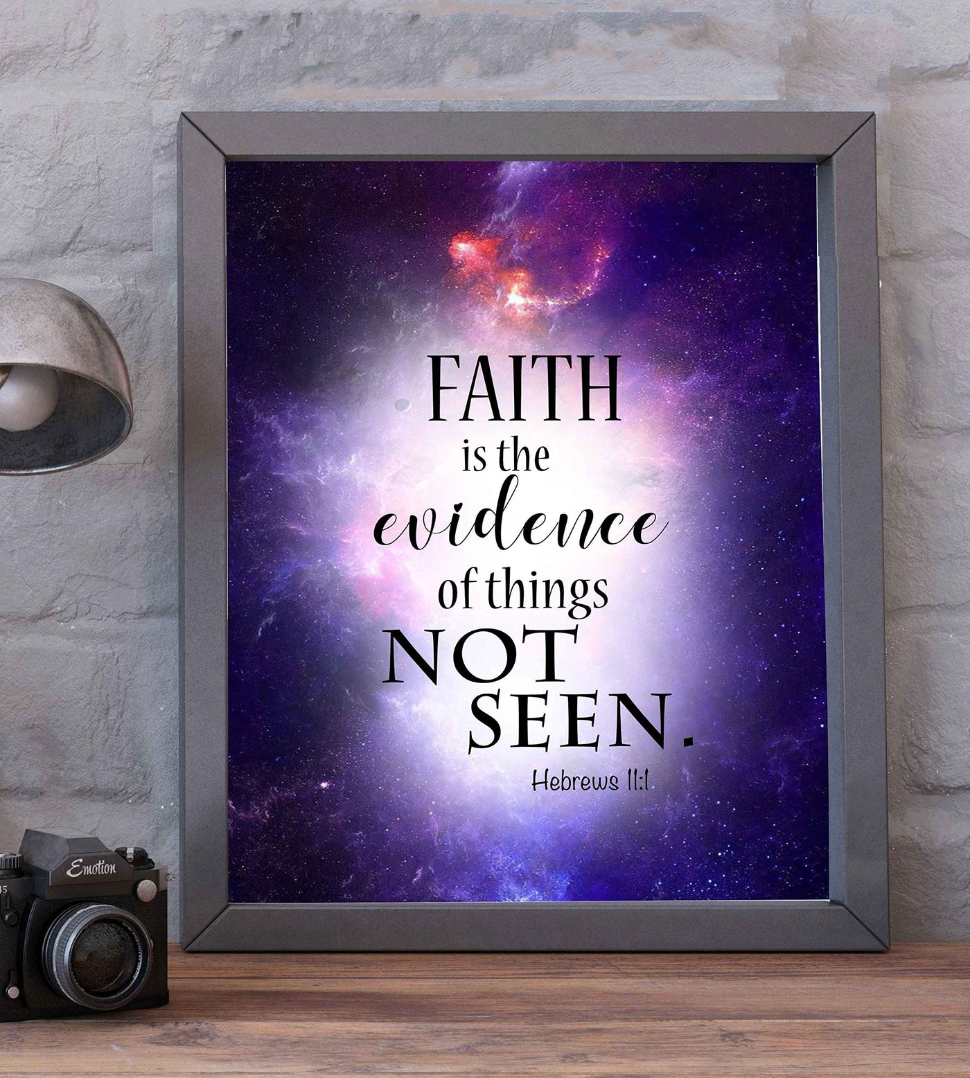 Faith Is Evidence of Things Not Seen- Hebrews 11:1- Bible Verse Wall Art Sign- 8 x 10" Starry Universe Scripture Print- Ready to Frame. Home-Office-Christian Decor. Great Religious Gift of Faith!