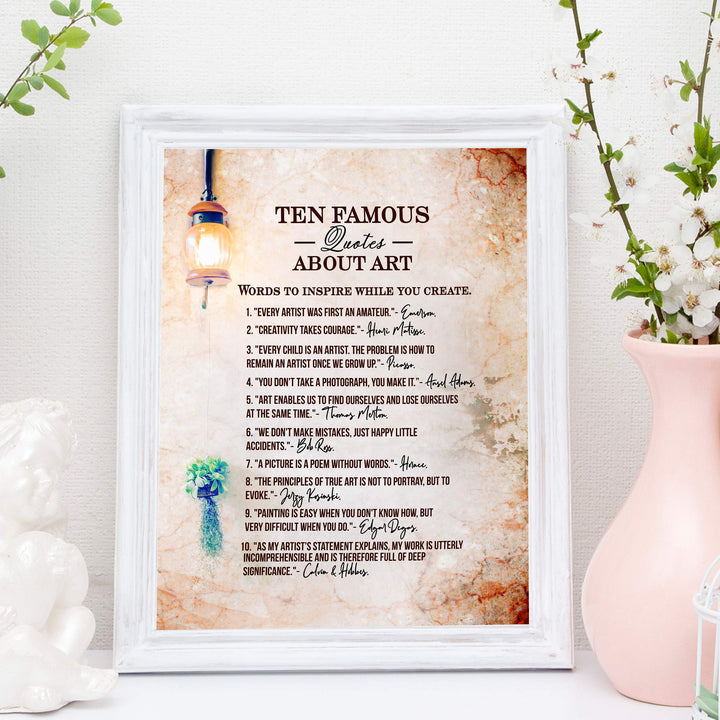 Ten Famous Quotes About Art-Inspirational Artist Quote Wall Art -11 x 14" Distressed Parchment Poster Print-Ready to Frame. Home-Office-Classroom-Studio Decor. Great Gift of Creative Inspiration!
