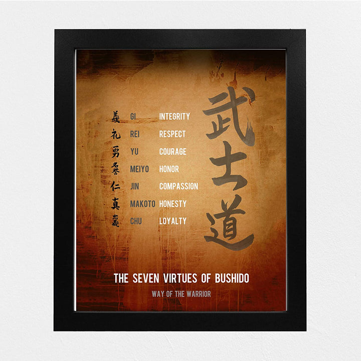 "Seven Virtues of Bushido- Way of the Warrior- Honor Code"- Motivational Quotes Wall Art-8 x 10"