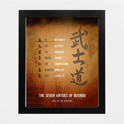 "Seven Virtues of Bushido- Way of the Warrior- Honor Code"- Motivational Quotes Wall Art-8 x 10"