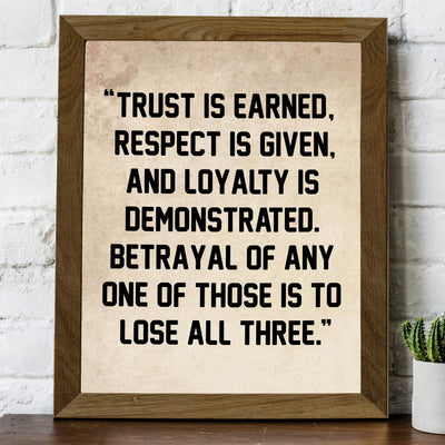 Trust Is Earned-Respect Is Given Inspirational Life Quotes Wall Art-8 x 10" Distressed Parchment Typography Print-Ready to Frame. Motivational Home-Office-School-Work Decor. Great Gift-Advice!