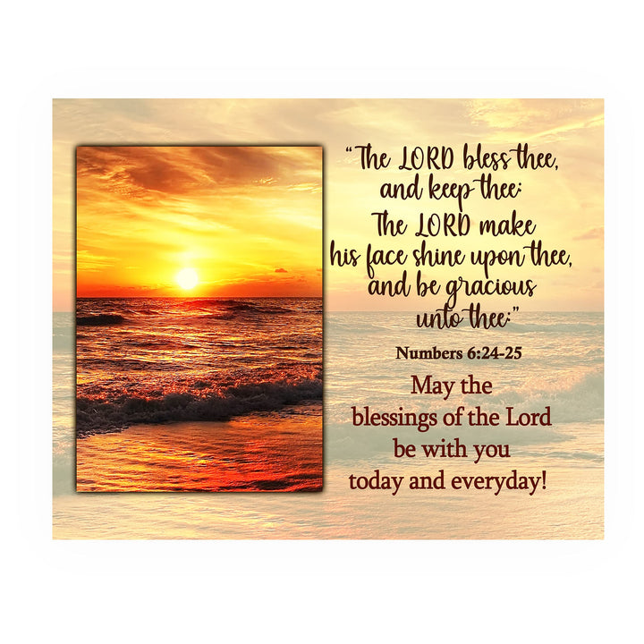 The Lord Bless Thee &amp; Keep Thee-Numbers 6:24-25 Bible Verse Wall Art -10 x 8" Modern Beach Sunset Scripture Print-Ready to Frame. Home-Office-Church-Ocean Themed Decor. Great Christian Gift!
