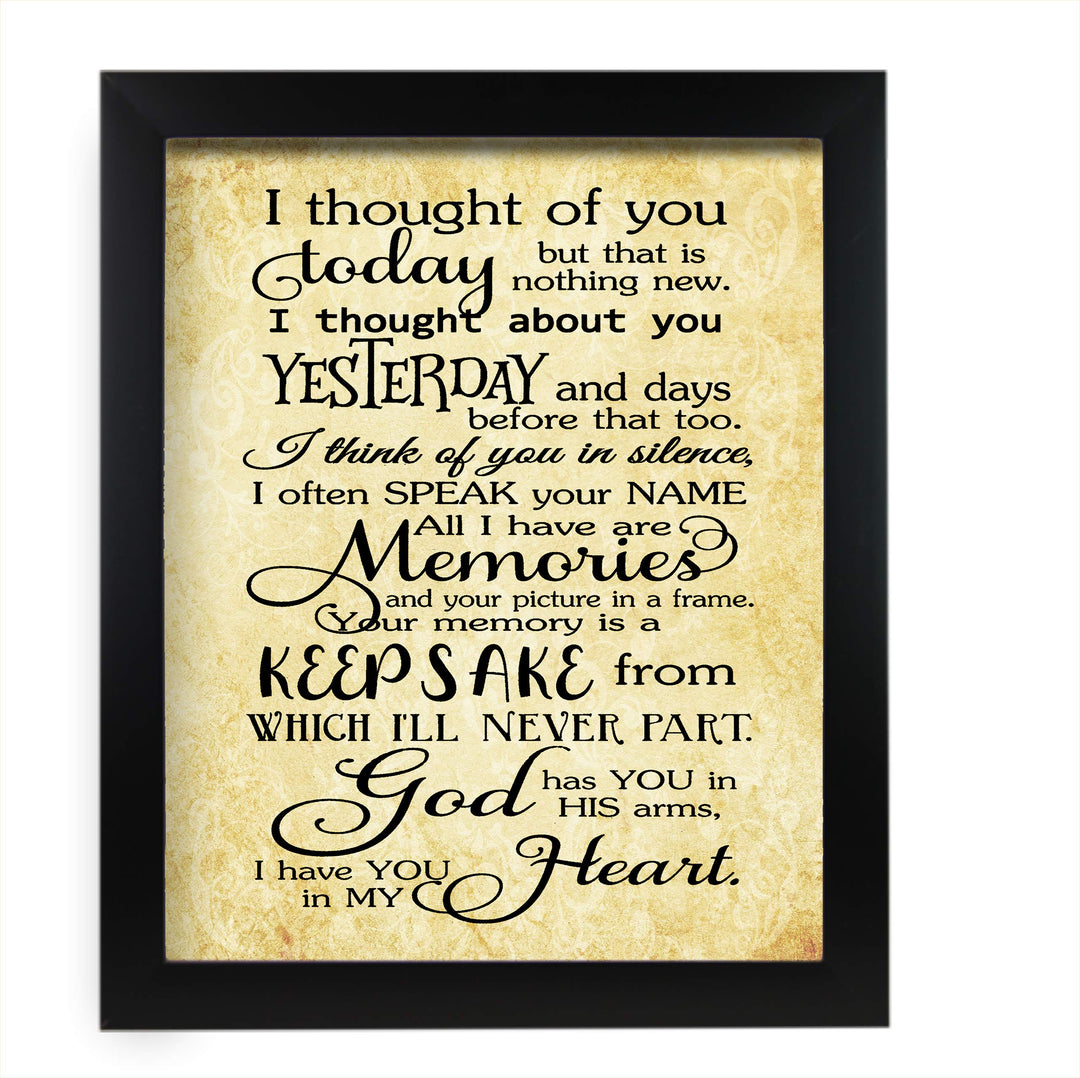 Thought of You Today-Yesterday-Have You In My Heart-Spiritual Wall Art Print-11 x 14"-Ready to Frame. Replica Distressed Parchment Print for Home-Office-Studio Decor. Great Memorial Keepsake!