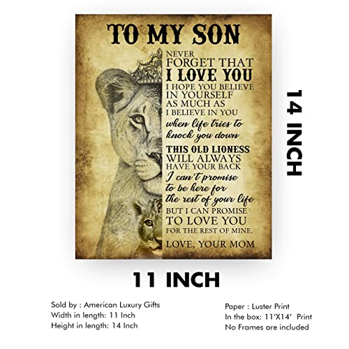 "To My Son-Never Forget That I Love You" Motivational Family Wall Art -11 x 14"