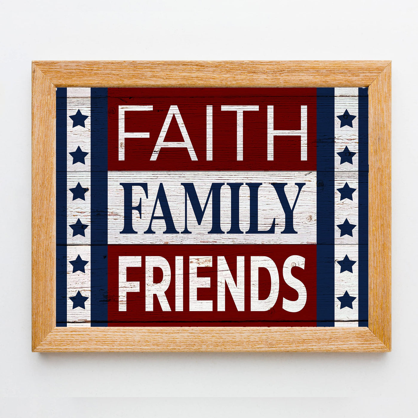 Faith-Family-Friends-Patriotic American Flag Print-14x11" Motivational Farmhouse Poster Print-Ready to Frame. Inspirational Home-Office-Christian-Welcome Decor. Great Gift! Printed on Photo Paper.