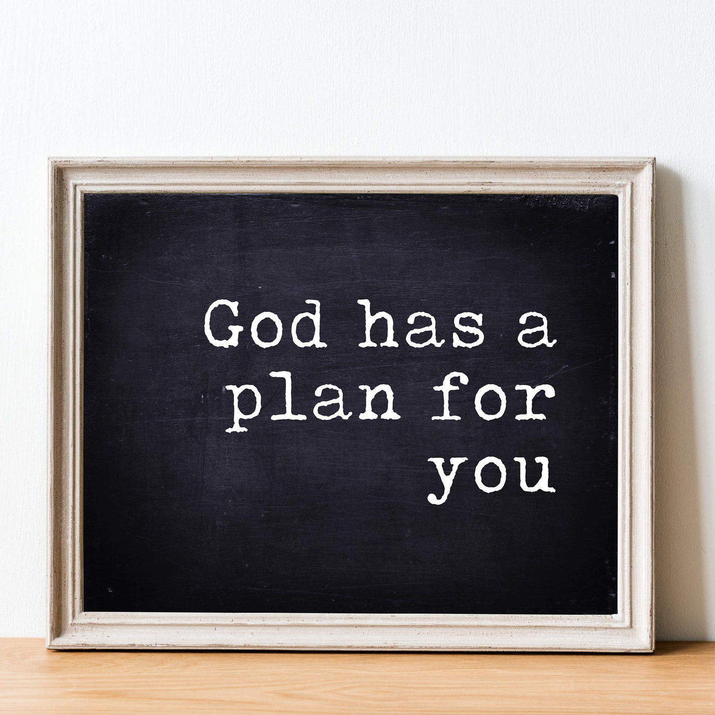 ?God Has A Plan For You" Inspirational Christian Wall Art -14 x 11" Typographic Replica Distressed Print-Ready to Frame. Motivational Home-Office-Farmhouse-Church Decor. Great Gift of Faith!