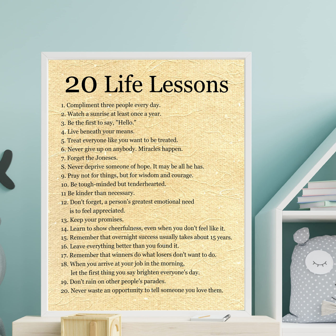 20 Life Lessons- Inspirational Quotes Wall Art Sign - 11 x 14" Modern Decor Typography Print -Ready to Frame. Motivational Home-Office-Bedroom-Wedding Table Decor. Great Life Lessons!