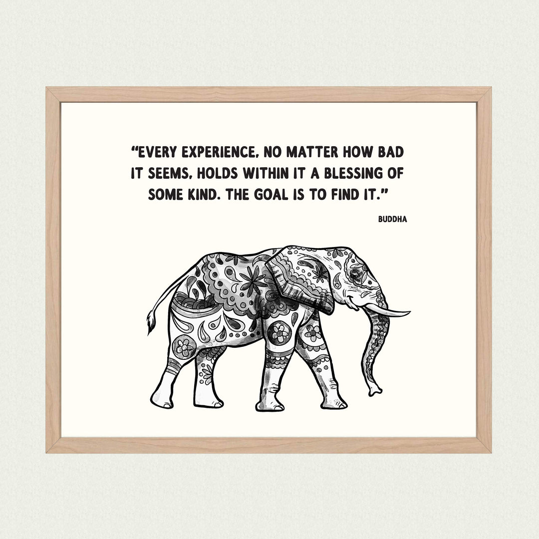 Buddha Quotes &amp; Elephant-Distressed Art Print -"Every Experience is a Blessing"- 8 x 10" Wall Print Art Print- Ready to Frame. Home D?cor, Studio &amp; Office D?cor. Perfect Gift for Buddhism-Inspiration.