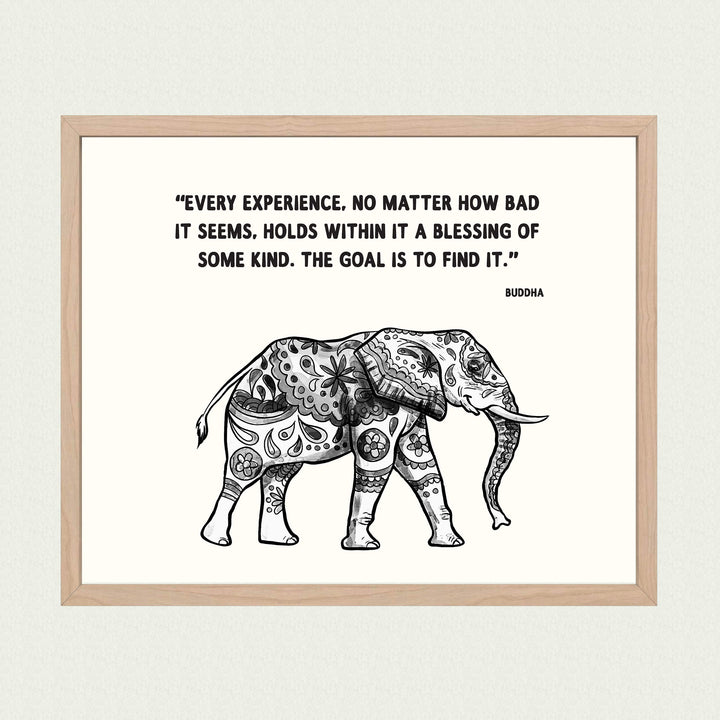 Buddha Quotes &amp; Elephant-Distressed Art Print -"Every Experience is a Blessing"- 8 x 10" Wall Print Art Print- Ready to Frame. Home D?cor, Studio &amp; Office D?cor. Perfect Gift for Buddhism-Inspiration.