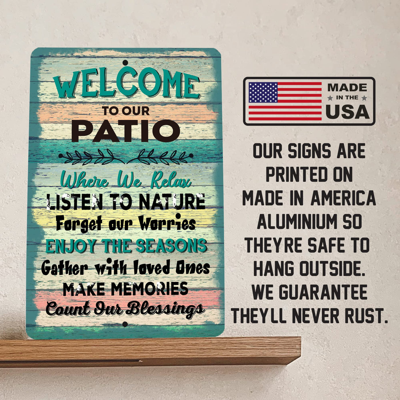 Welcome To Our Patio - Where We Relax Metal Signs Vintage Wall Art -8 x 12" Funny Rustic Outdoor Metal Sign for Lake, Porch, Deck -Retro Tin Sign Decor for Home-Cabin-Lodge Accessories & Gifts!