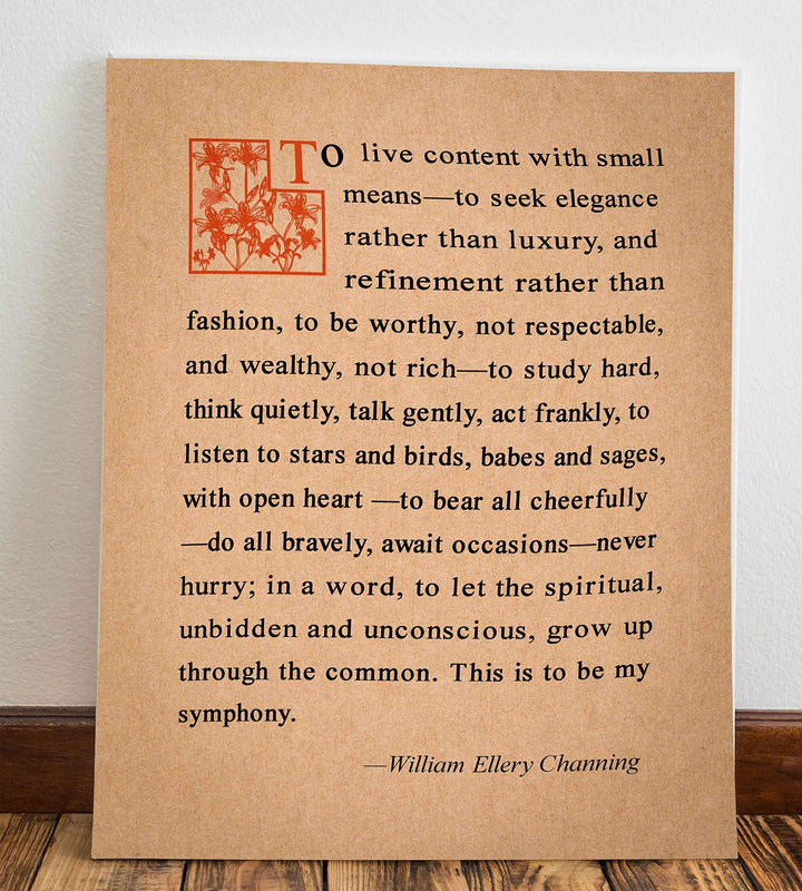 William Ellery Channing-"This Is To Be My Symphony"-Inspirational Poem Page Print- 8 x 10" Distressed Poetic Wall Art-Ready to Frame. Home-Office-Study-School Decor. Great Gift for Poetry Fans!