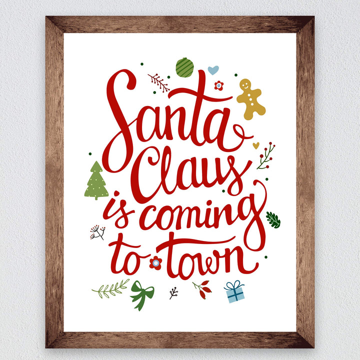 Santa Claus Is Coming To Town Christmas Songs Art Decor -8 x 10" Fun Holiday Wall Print -Ready to Frame. Musical Home-Welcome-Kitchen-Farmhouse-Christian Decor. Festive Decoration and Great Gift!