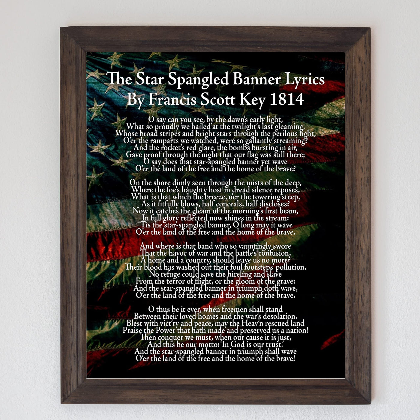 "Star Spangled Banner Lyrics"-National Anthem Song Art Wall Decor -11 x 14" American Flag Poster Print-Ready to Frame. Patriotic Home-Office-School-Garage-Cave-History Classroom Decor.