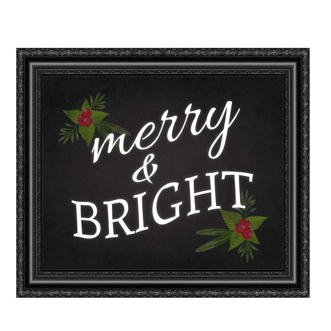 Merry &amp; Bright Christmas Decor Wall Art -10 x 8" Modern Holiday Art Print-Ready to Frame. Festive Home-Kitchen-Farmhouse Decor. Perfect Welcome Sign and Winter Decoration! Great Christian Gift!