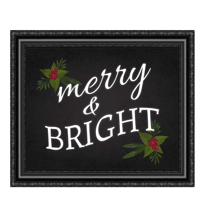 Merry &amp; Bright Christmas Decor Wall Art -10 x 8" Modern Holiday Art Print-Ready to Frame. Festive Home-Kitchen-Farmhouse Decor. Perfect Welcome Sign and Winter Decoration! Great Christian Gift!